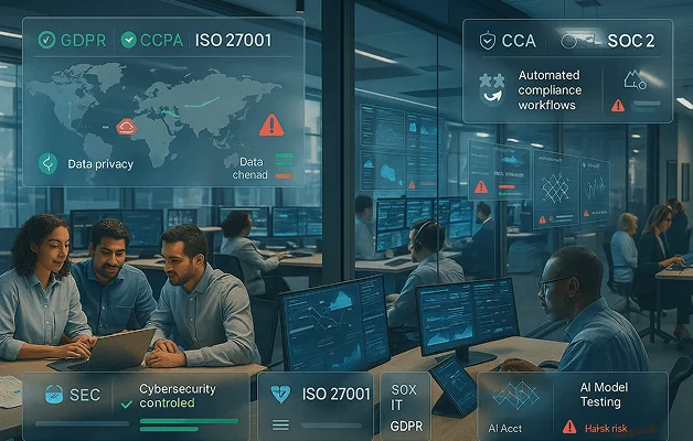 Tech company compliance software dashboard with OSHA SOC2 status